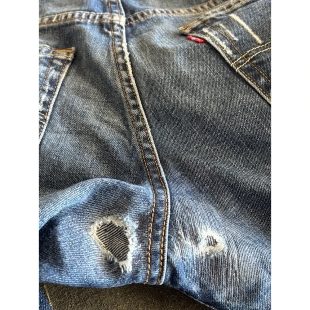 Levis 511 Shorts Mens 31 Blue Denim Cutoff Distressed Raw Hem Jeans w/ Patches‎